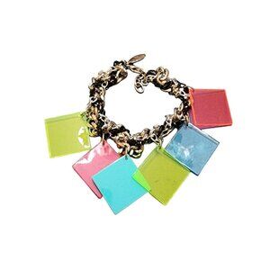 Vintage Braided 2 Tone Chain And Lucite Bracelet By Bee Charming (A5191)